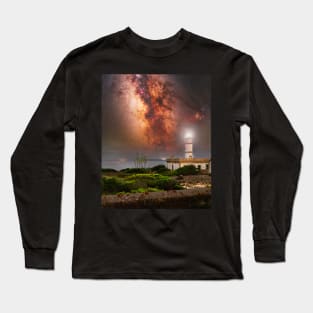 Lighthouse on the edge of Mallorca island with a magnificent Milky Way view Long Sleeve T-Shirt